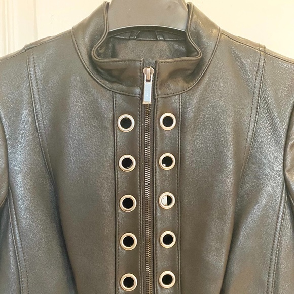 NWT Neiman Marcus Grommet-Trim Lamb Leather Moto - Picture 4 of 15